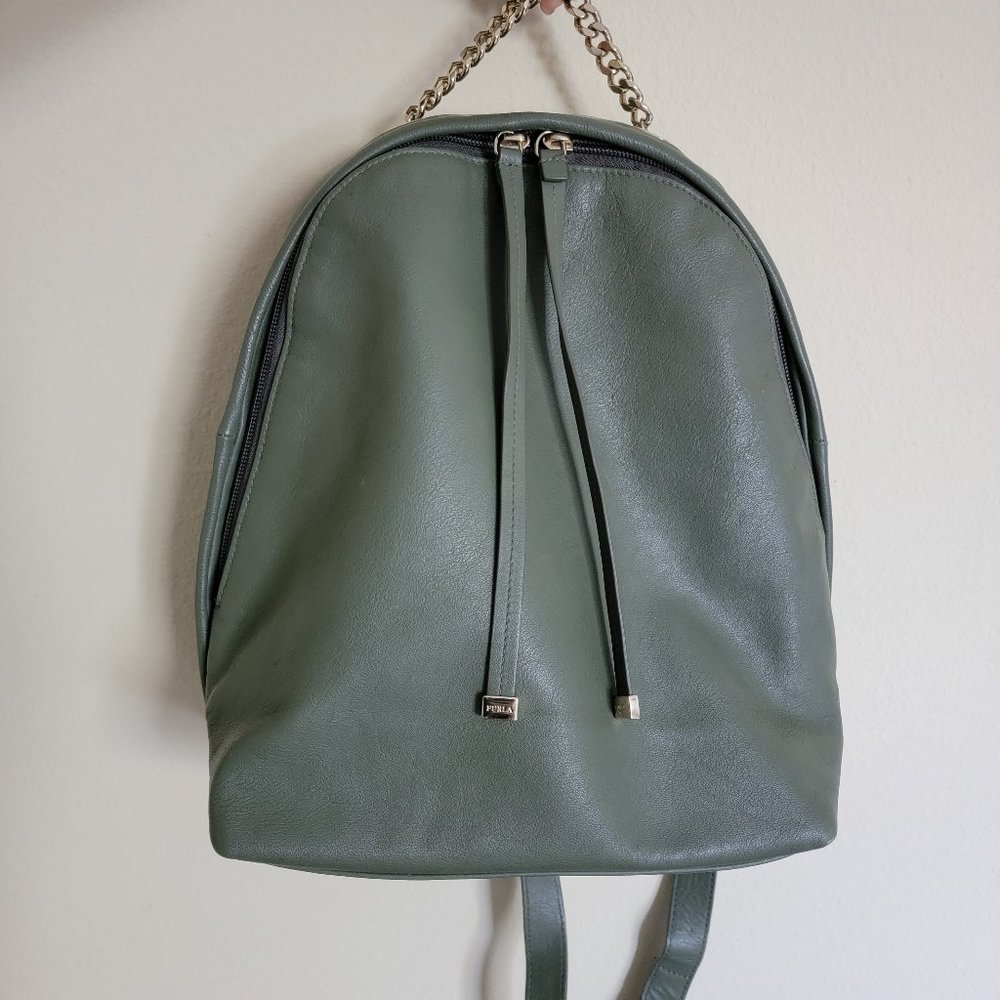Furla Authentic Olive Backpack Genuine Leather Gold Chain Handle